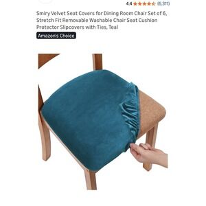Velvet Seat Covers for Dining Room Chair Set of 6 Stretch Fit Removable Washabl